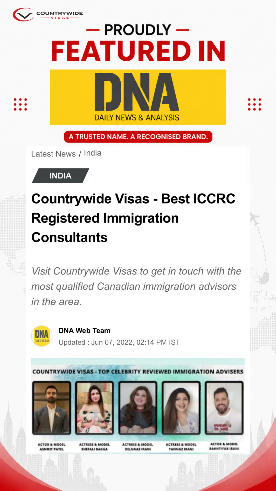 DNA coverage featuring Countrywide Visas