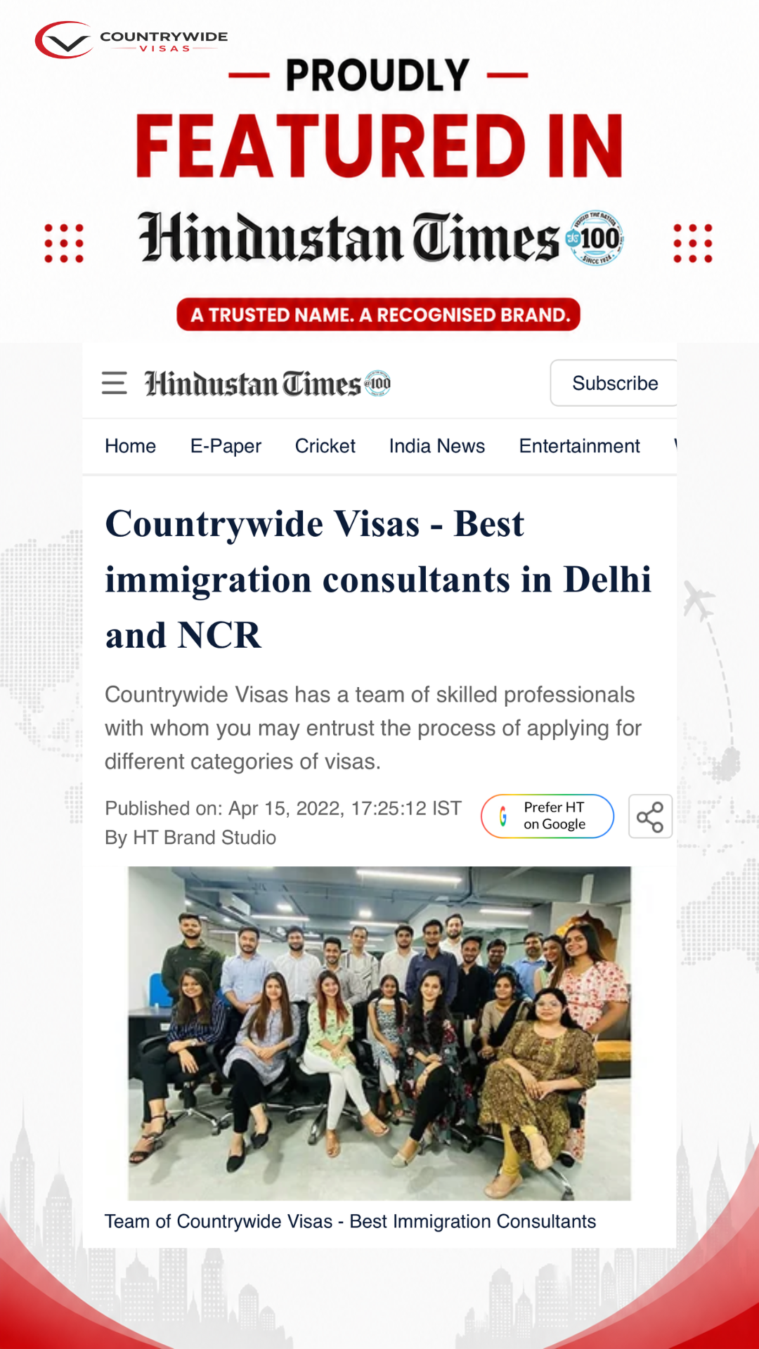 Hindustan Times coverage featuring Countrywide Visas