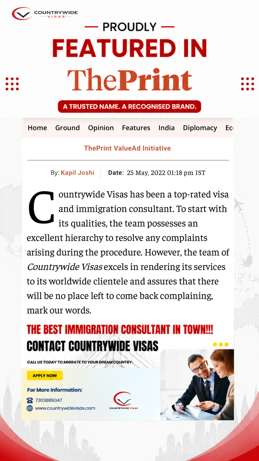 The Print coverage featuring Countrywide Visas